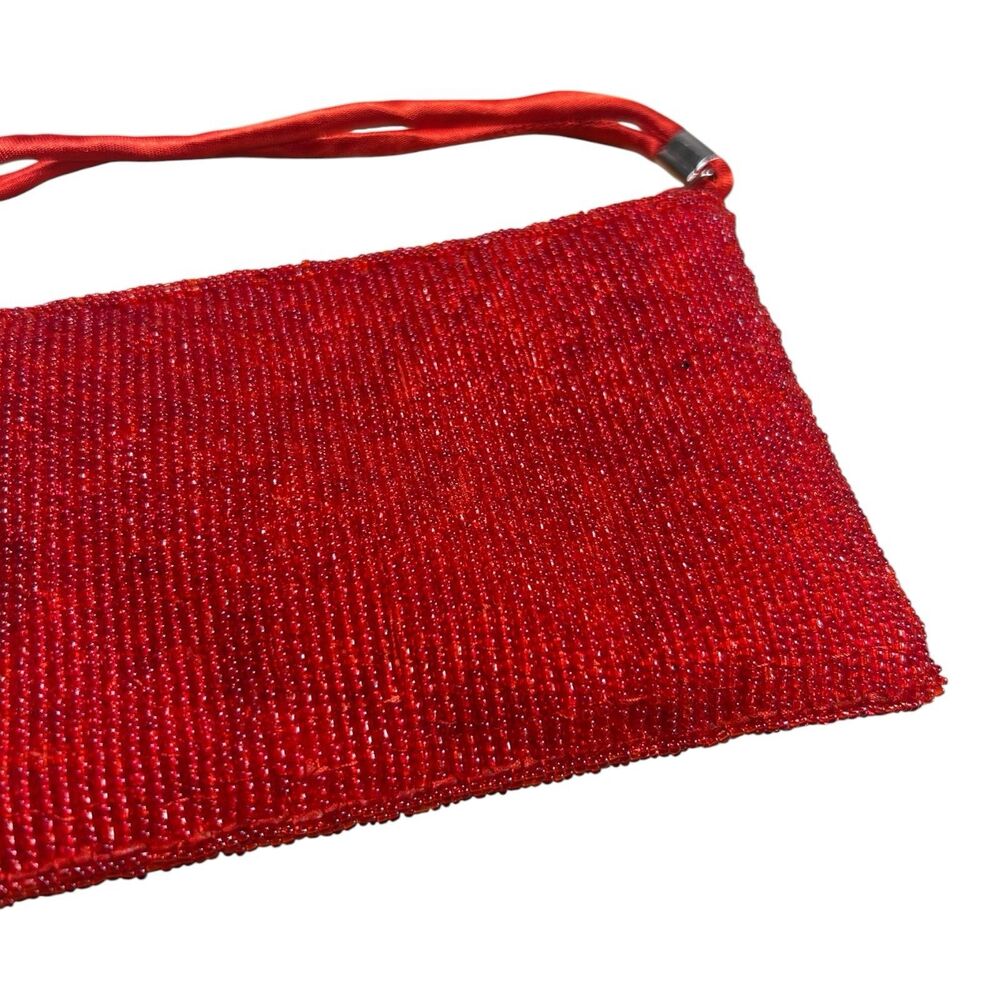 Red Beaded Christmas Wreath Wristlet Clutch Bag Holiday - Picture 4 of 5